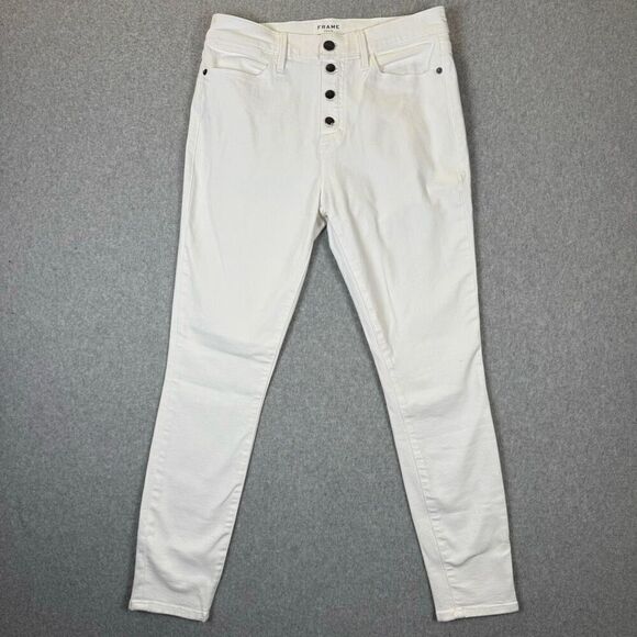 Frame Denim Womens Size 30 Le High Skinny Leg Jeans White Button Fly Pockets - Picture 1 of 9